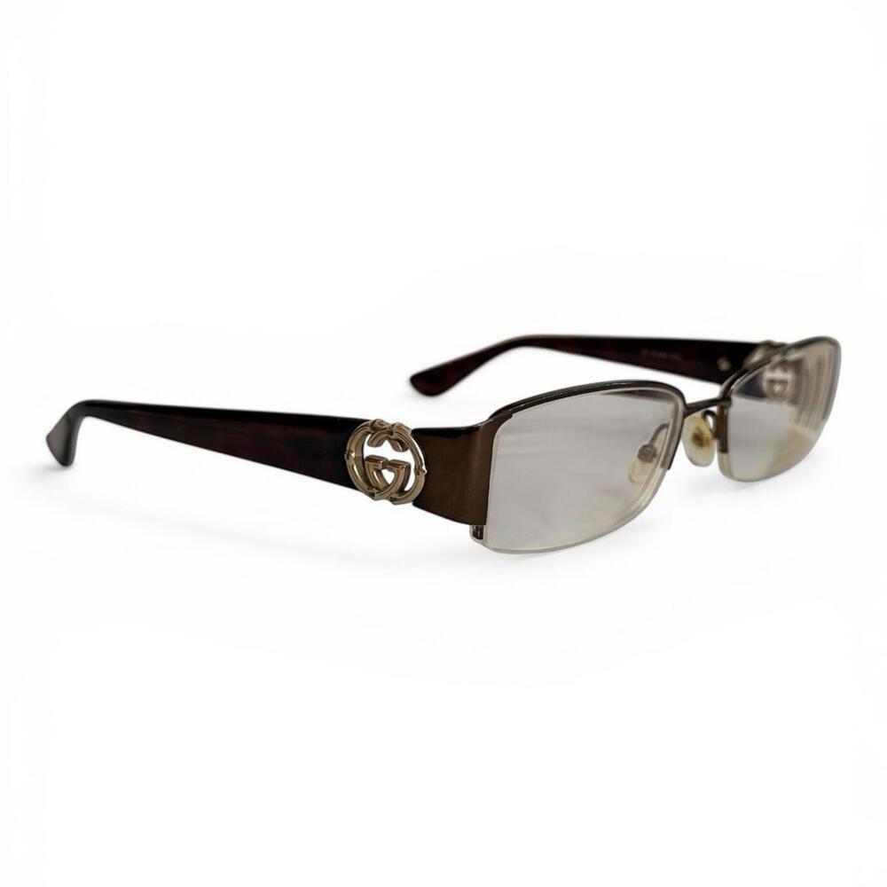 Gucci GG 2844 NVX Eyeglasses Brown Tortoise Gold Logo Half Rim Frames 51 17 135